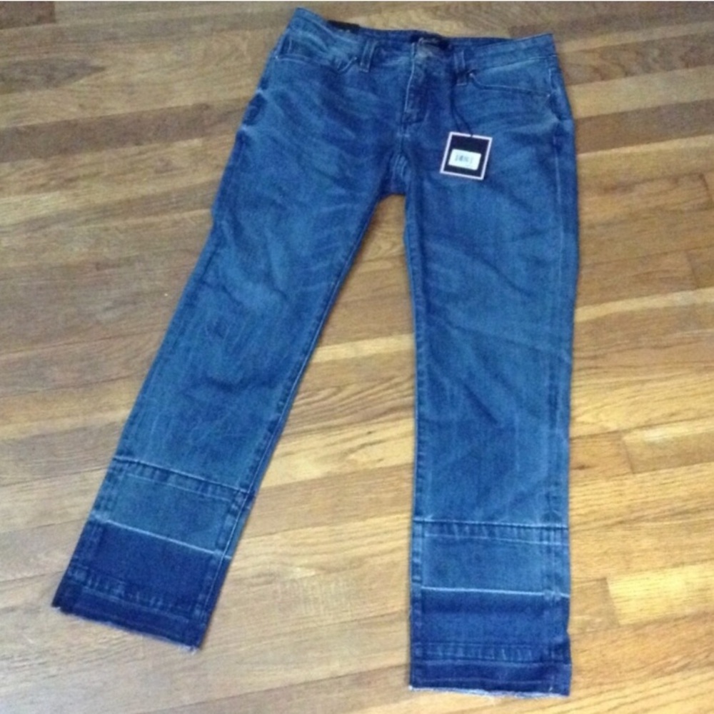 Nanaette Lepore wide leg flood stretch denim jeans